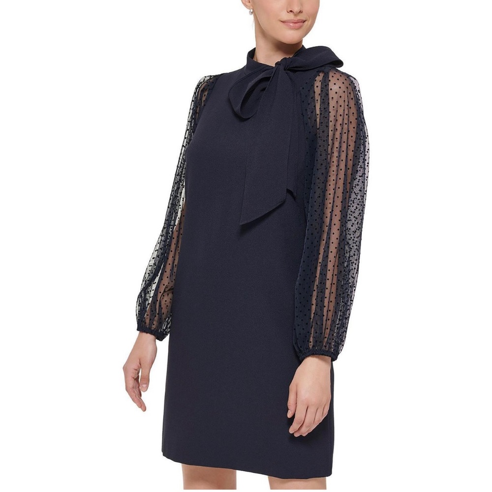 Vince Camuto Petites Womens Tie Neck Mini Cocktail And Party Dress